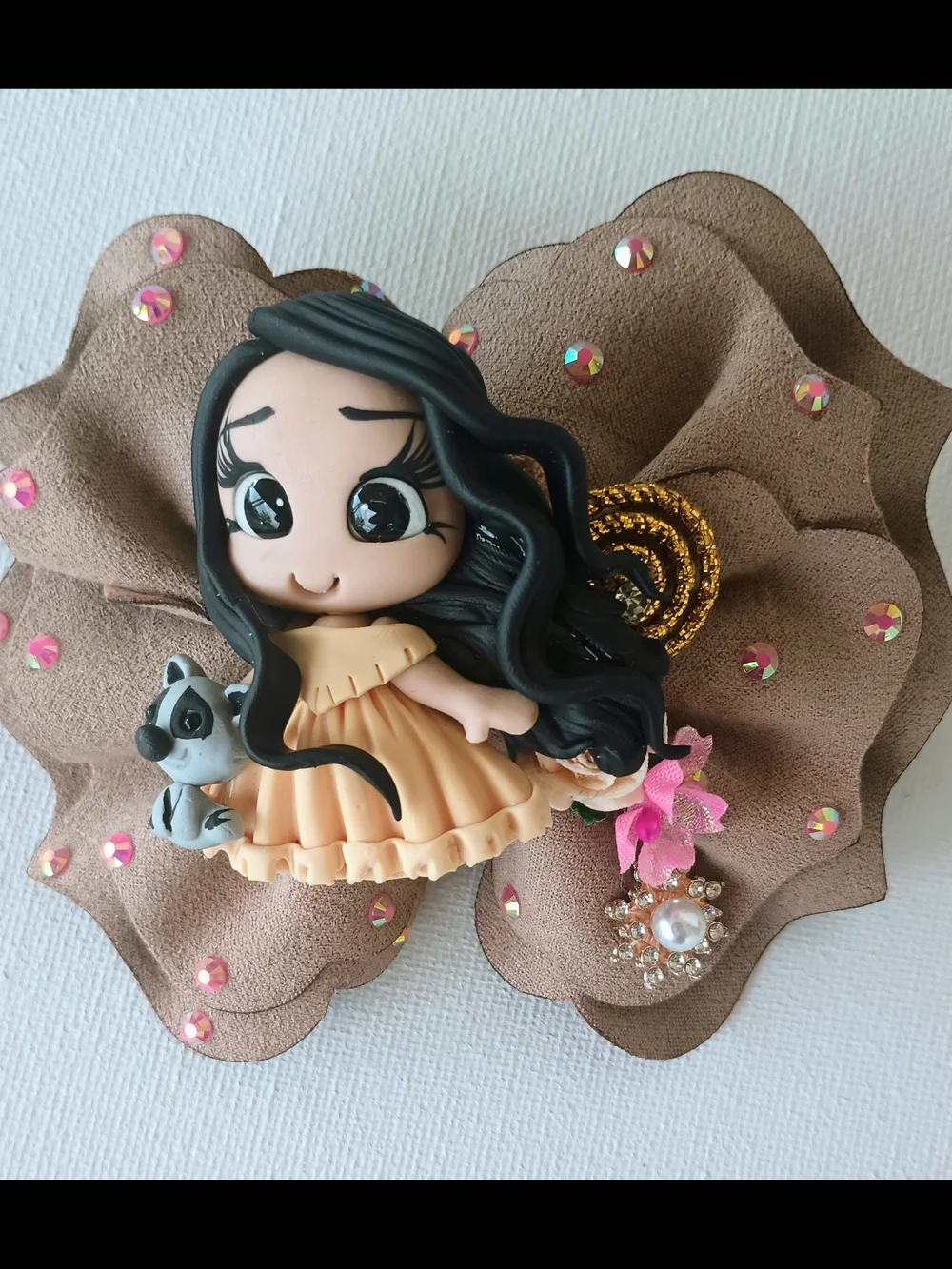 Brown Doll Accent Bow Hair Clip for Kids — Cute Decorative Accessory